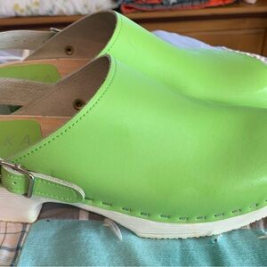 Bright Green Leather Clogs